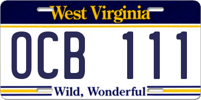WV license plate OCB111