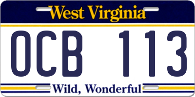WV license plate OCB113