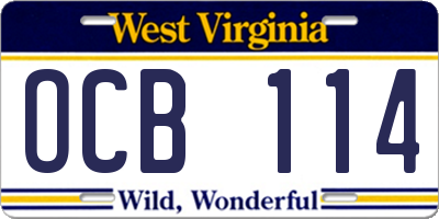 WV license plate OCB114