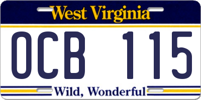 WV license plate OCB115