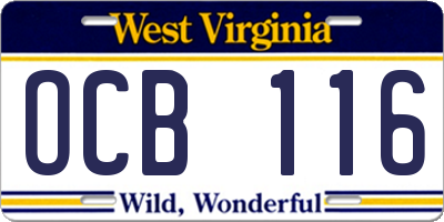 WV license plate OCB116
