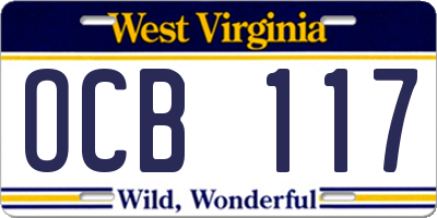 WV license plate OCB117