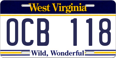 WV license plate OCB118