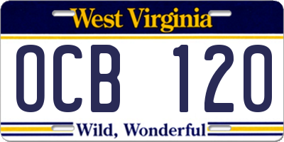 WV license plate OCB120