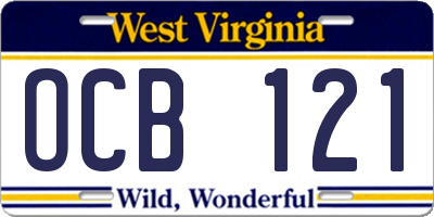 WV license plate OCB121