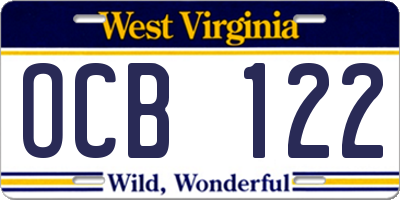 WV license plate OCB122