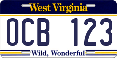 WV license plate OCB123
