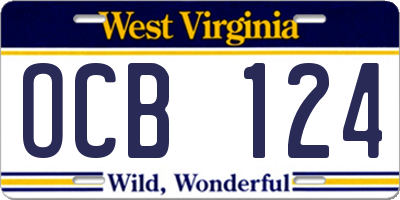 WV license plate OCB124