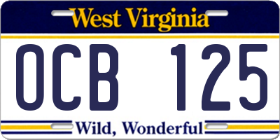 WV license plate OCB125