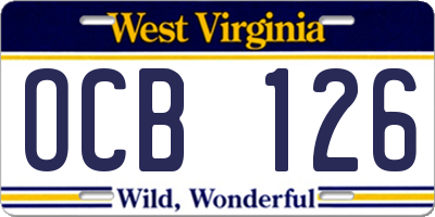 WV license plate OCB126