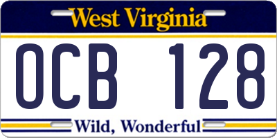 WV license plate OCB128