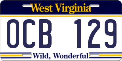 WV license plate OCB129