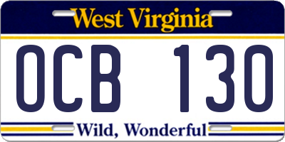 WV license plate OCB130