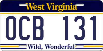 WV license plate OCB131