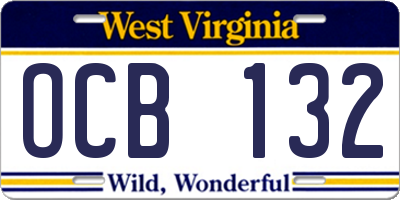 WV license plate OCB132