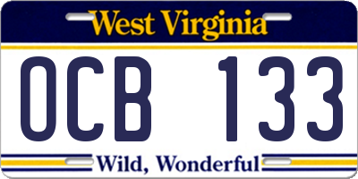 WV license plate OCB133