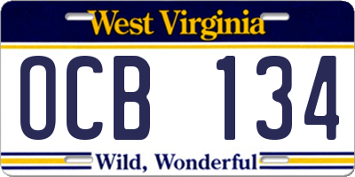 WV license plate OCB134