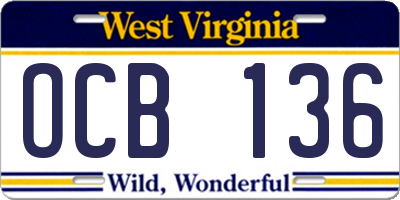 WV license plate OCB136