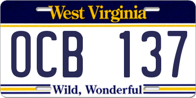 WV license plate OCB137