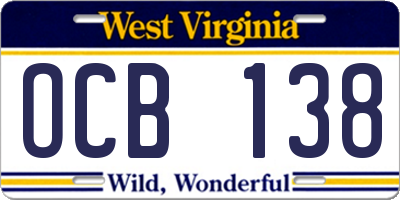 WV license plate OCB138