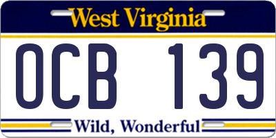 WV license plate OCB139