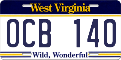 WV license plate OCB140