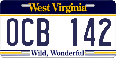 WV license plate OCB142