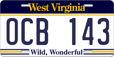 WV license plate OCB143