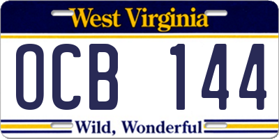 WV license plate OCB144