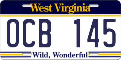 WV license plate OCB145