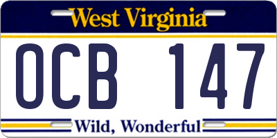 WV license plate OCB147