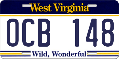 WV license plate OCB148