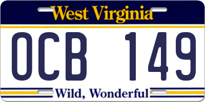 WV license plate OCB149