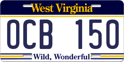 WV license plate OCB150