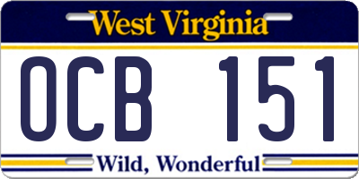 WV license plate OCB151