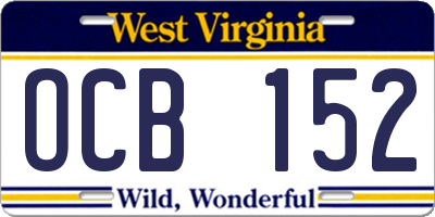 WV license plate OCB152