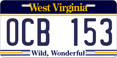 WV license plate OCB153