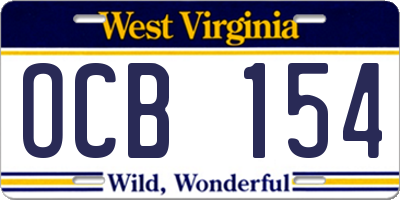 WV license plate OCB154