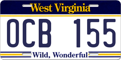 WV license plate OCB155
