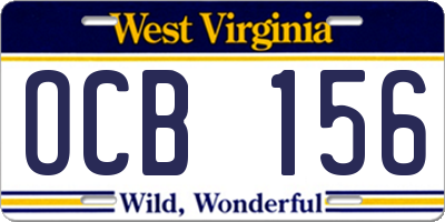 WV license plate OCB156