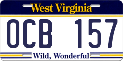 WV license plate OCB157