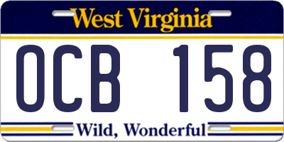 WV license plate OCB158