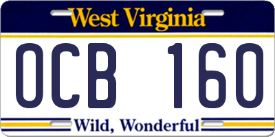 WV license plate OCB160