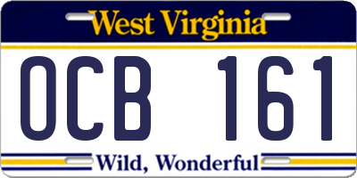 WV license plate OCB161