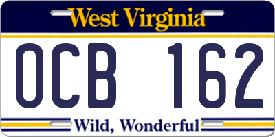WV license plate OCB162