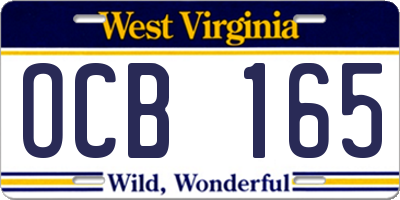 WV license plate OCB165