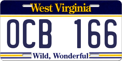 WV license plate OCB166