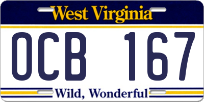 WV license plate OCB167