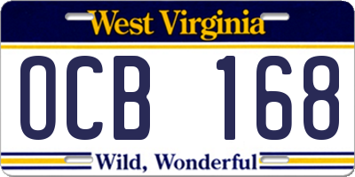 WV license plate OCB168