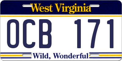 WV license plate OCB171
